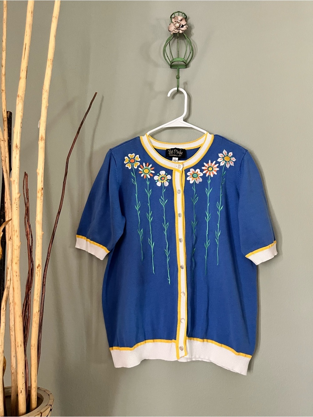 Bob Mackie Wearable Art Blue Floral Cardigan
